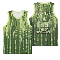 Personalised Fiji Language Week Sugarcane Masi Basketball Jersey Green Tapa Tribal Pattern