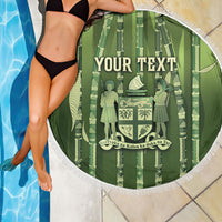 Personalised Fiji Language Week Sugarcane Masi Beach Blanket Green Tapa Tribal Pattern