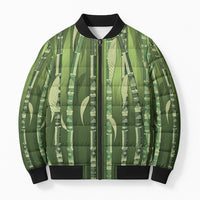Personalised Fiji Language Week Sugarcane Masi Bomber Puffer Jacket Green Tapa Tribal Pattern