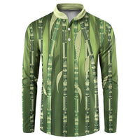 Personalised Fiji Language Week Sugarcane Masi Button Sweatshirt Green Tapa Tribal Pattern