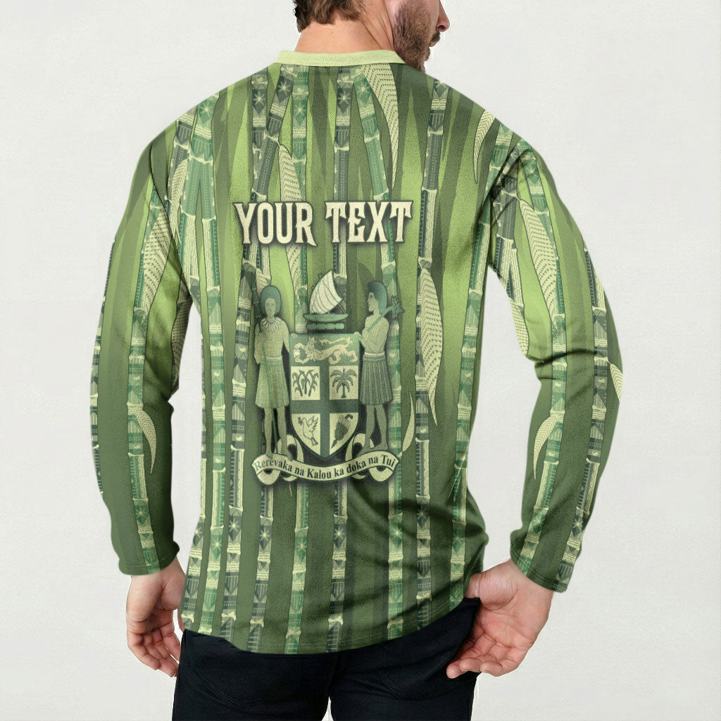 Personalised Fiji Language Week Sugarcane Masi Button Sweatshirt Green Tapa Tribal Pattern
