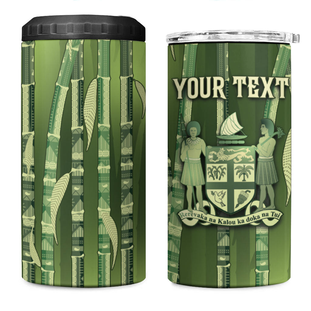 Personalised Fiji Language Week Sugarcane Masi 4 in 1 Can Cooler Tumbler Green Tapa Tribal Pattern