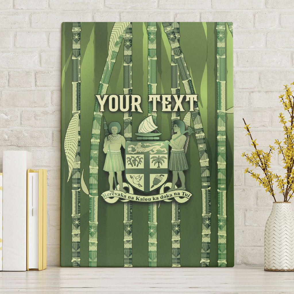 Personalised Fiji Language Week Sugarcane Masi Canvas Wall Art Green Tapa Tribal Pattern
