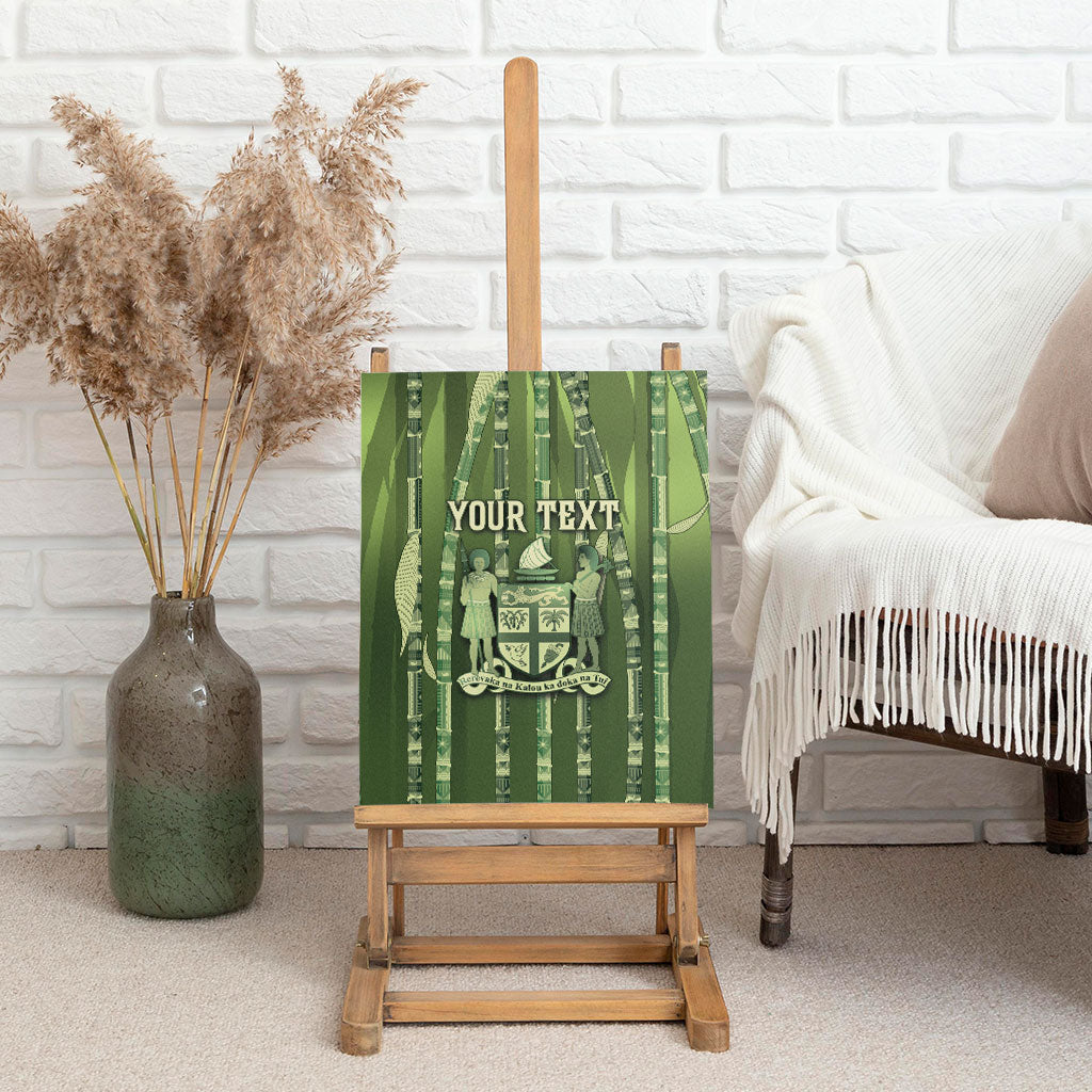 Personalised Fiji Language Week Sugarcane Masi Canvas Wall Art Green Tapa Tribal Pattern