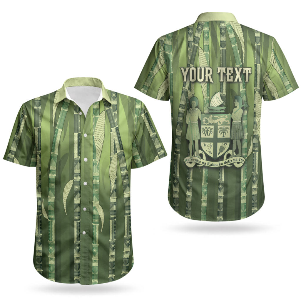 Personalised Fiji Language Week Sugarcane Masi Couples Matching Off Shoulder Maxi Dress and Hawaiian Shirt Green Tapa Tribal Pattern