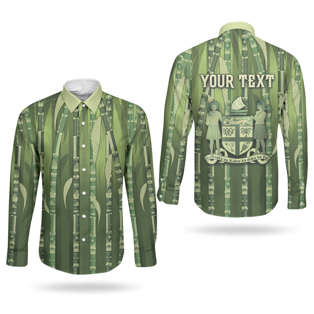 Personalised Fiji Language Week Sugarcane Masi Couples Matching Off The Shoulder Long Sleeve Dress and Long Sleeve Button Shirt Green Tapa Tribal Pattern