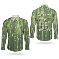 Personalised Fiji Language Week Sugarcane Masi Couples Matching Summer Maxi Dress and Long Sleeve Button Shirt Green Tapa Tribal Pattern