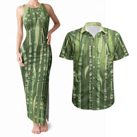 Personalised Fiji Language Week Sugarcane Masi Couples Matching Tank Maxi Dress and Hawaiian Shirt Green Tapa Tribal Pattern
