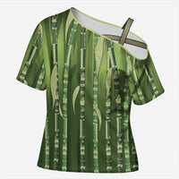 Personalised Fiji Language Week Sugarcane Masi Cross Shoulder Shirt Green Tapa Tribal Pattern