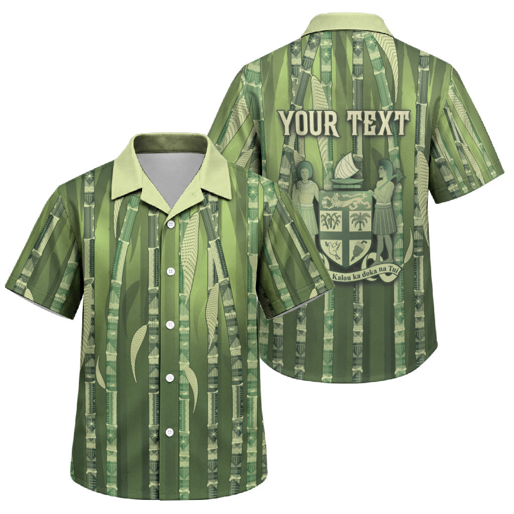 Personalised Fiji Language Week Sugarcane Masi Family Matching Off Shoulder Maxi Dress and Hawaiian Shirt Green Tapa Tribal Pattern