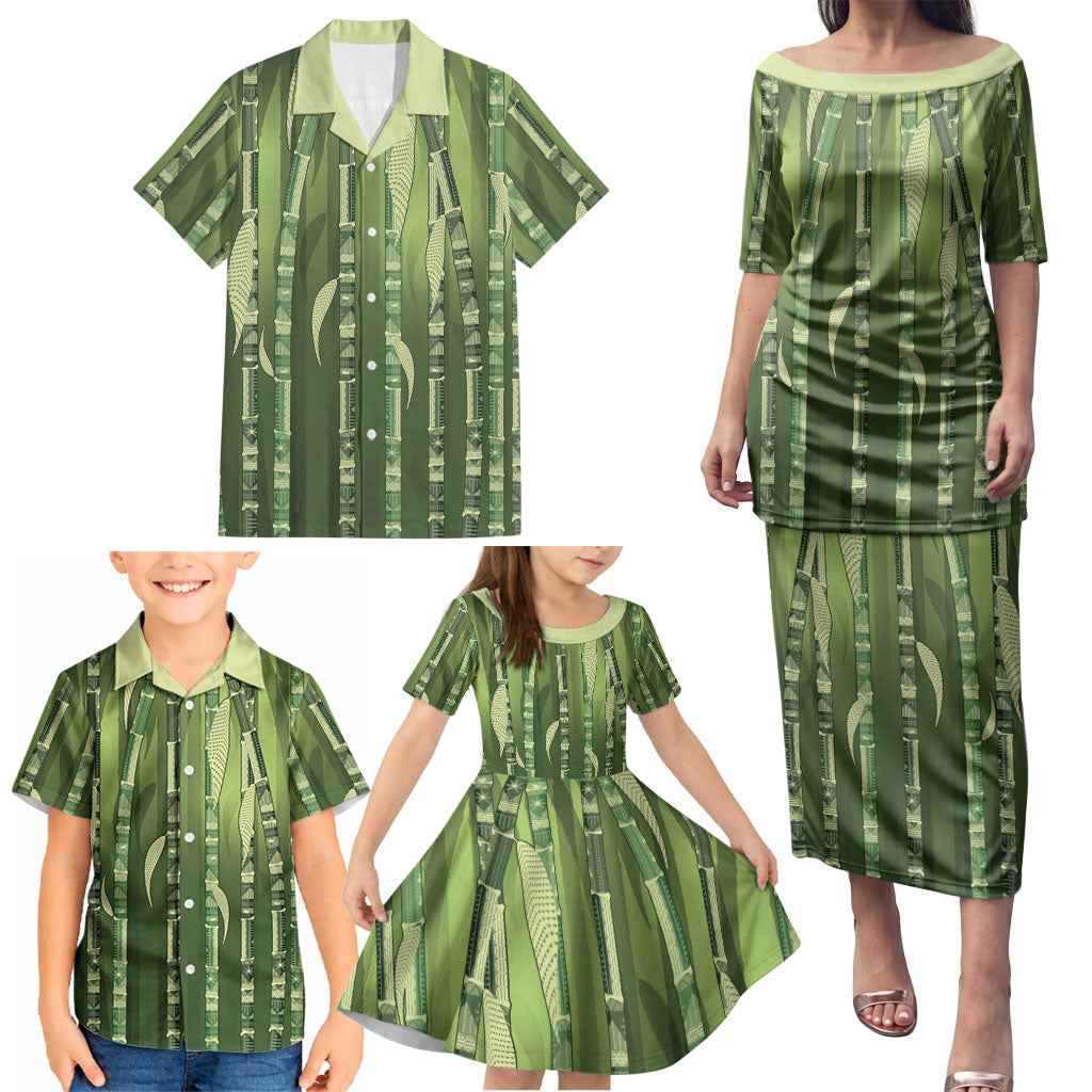 Personalised Fiji Language Week Sugarcane Masi Family Matching Puletasi and Hawaiian Shirt Green Tapa Tribal Pattern DT05 - Polynesian Pride