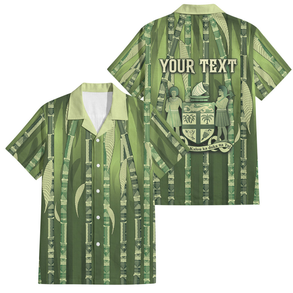 Personalised Fiji Language Week Sugarcane Masi Family Matching Puletasi and Hawaiian Shirt Green Tapa Tribal Pattern