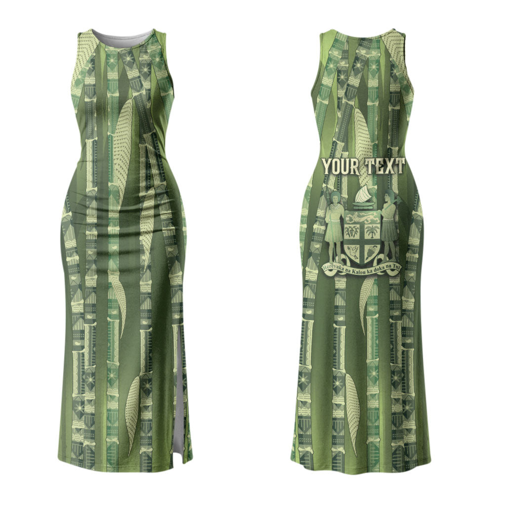 Personalised Fiji Language Week Sugarcane Masi Family Matching Tank Maxi Dress and Hawaiian Shirt Green Tapa Tribal Pattern