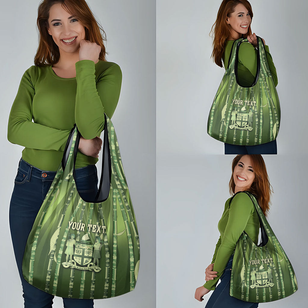Personalised Fiji Language Week Sugarcane Masi Grocery Bag Green Tapa Tribal Pattern