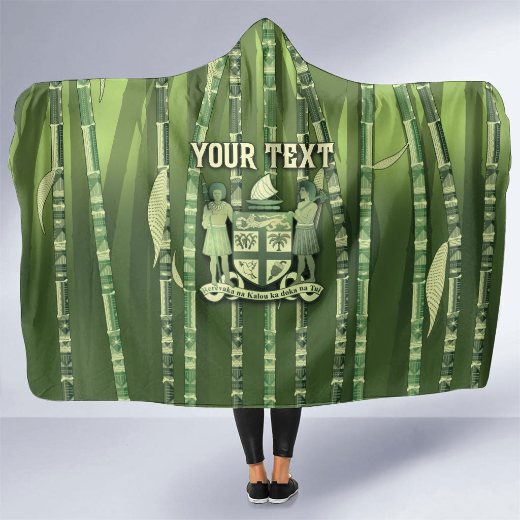 Personalised Fiji Language Week Sugarcane Masi Hooded Blanket Green Tapa Tribal Pattern