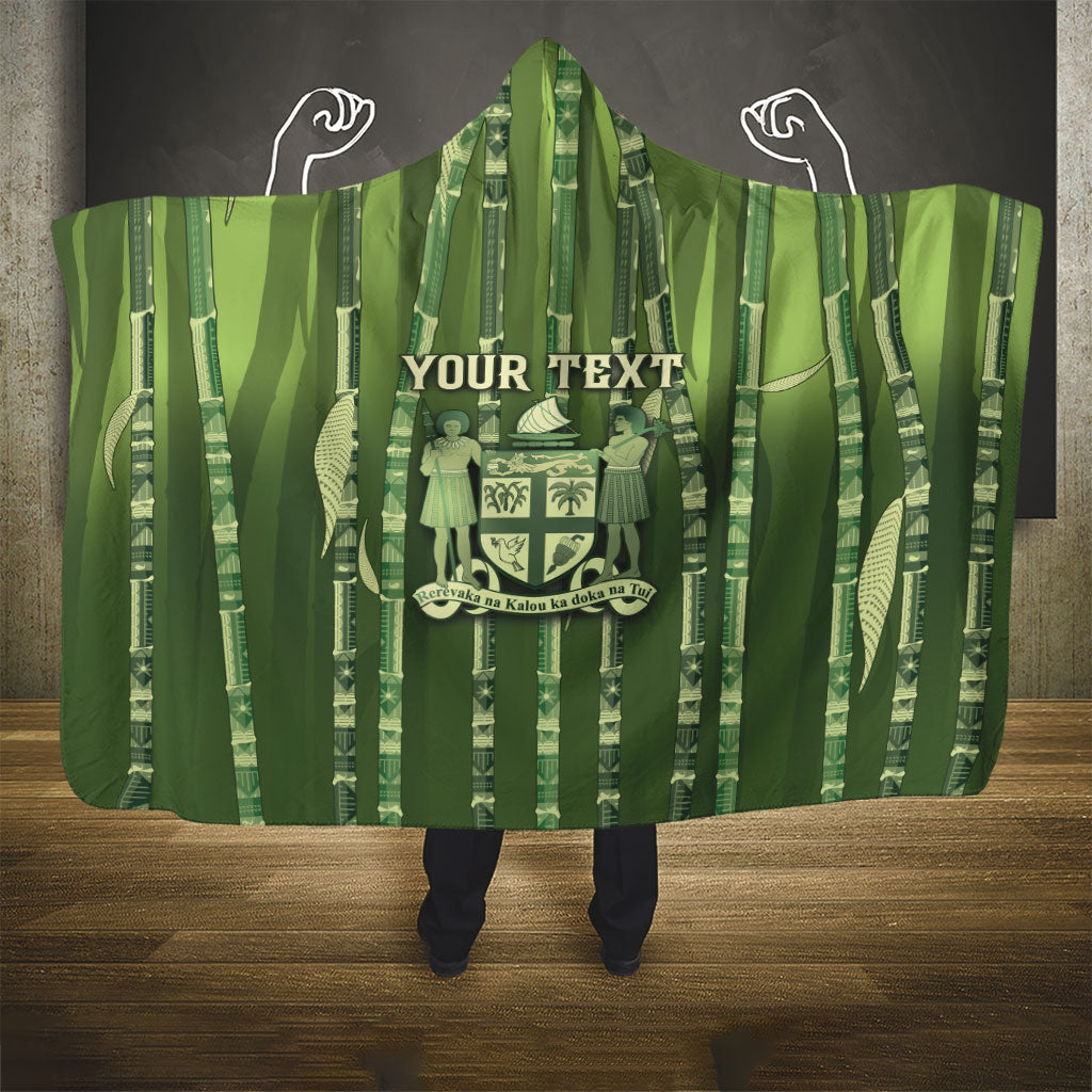 Personalised Fiji Language Week Sugarcane Masi Hooded Blanket Green Tapa Tribal Pattern