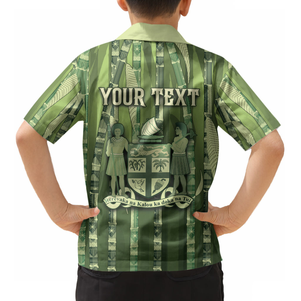 Personalised Fiji Language Week Sugarcane Masi Kid Hawaiian Shirt Green Tapa Tribal Pattern
