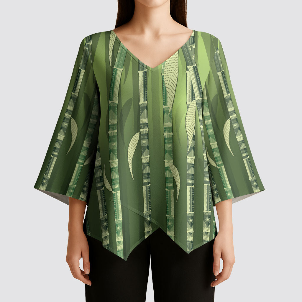 Personalised Fiji Language Week Sugarcane Masi Kimono Sleeve Blouse Green Tapa Tribal Pattern