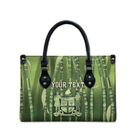 Personalised Fiji Language Week Sugarcane Masi Leather Bag Green Tapa Tribal Pattern