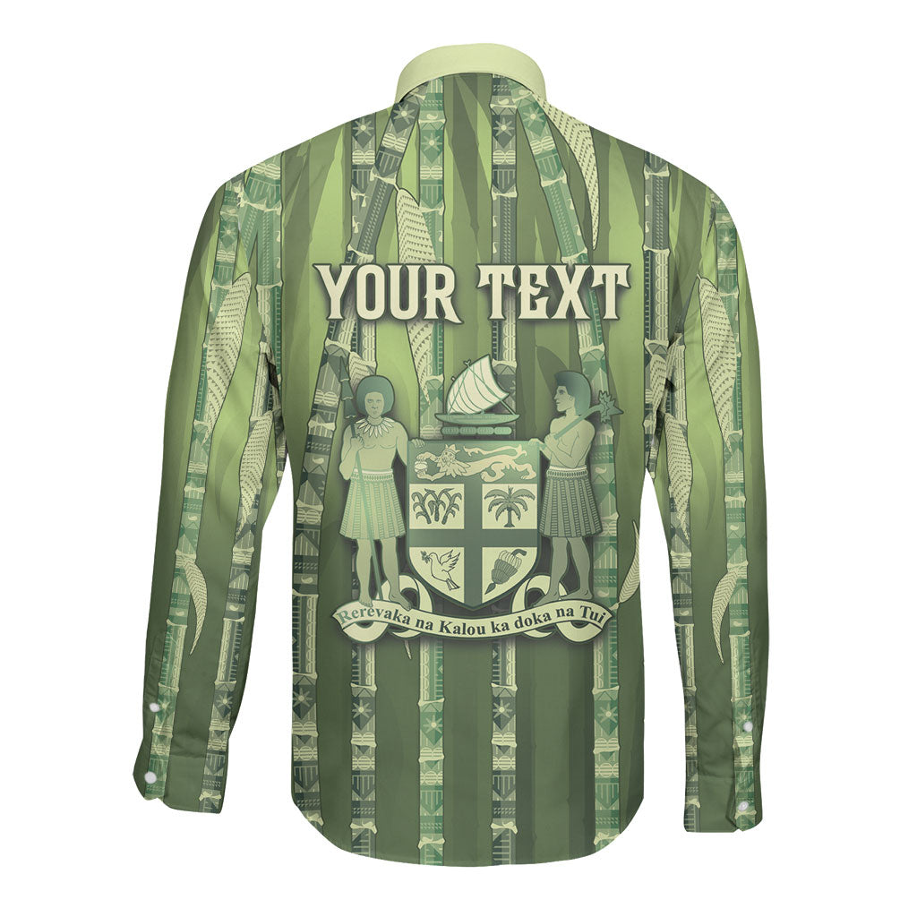 Personalised Fiji Language Week Sugarcane Masi Long Sleeve Button Shirt Green Tapa Tribal Pattern