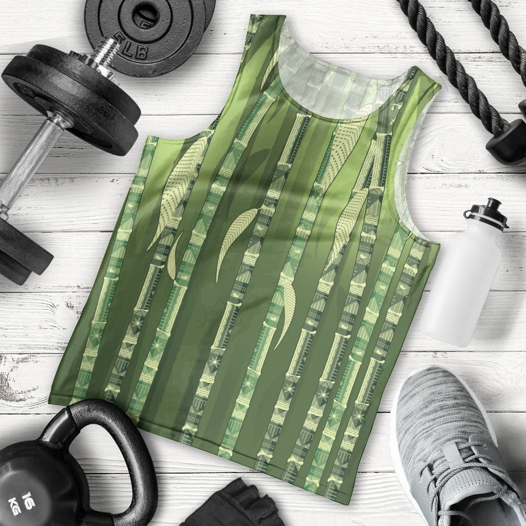 Personalised Fiji Language Week Sugarcane Masi Men Tank Top Green Tapa Tribal Pattern