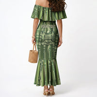 Personalised Fiji Language Week Sugarcane Masi Mermaid Dress Green Tapa Tribal Pattern