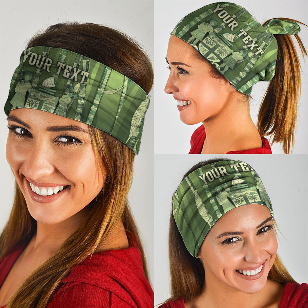 Personalised Fiji Language Week Sugarcane Masi Neck Gaiter Green Tapa Tribal Pattern