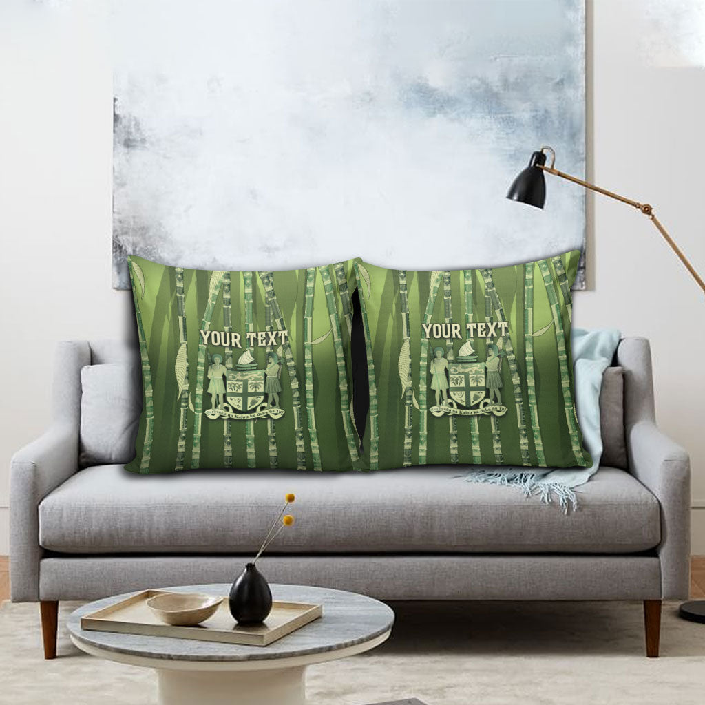 Personalised Fiji Language Week Sugarcane Masi Pillow Cover Green Tapa Tribal Pattern