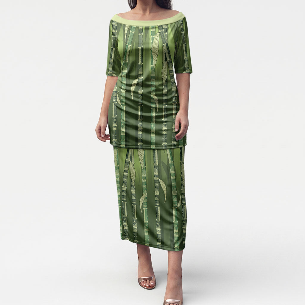Personalised Fiji Language Week Sugarcane Masi Puletasi Green Tapa Tribal Pattern