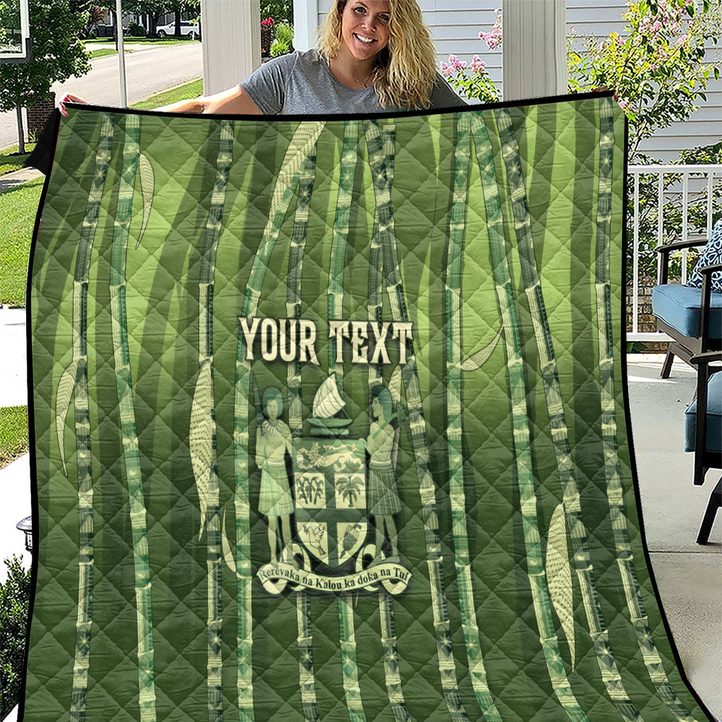 Personalised Fiji Language Week Sugarcane Masi Quilt Green Tapa Tribal Pattern