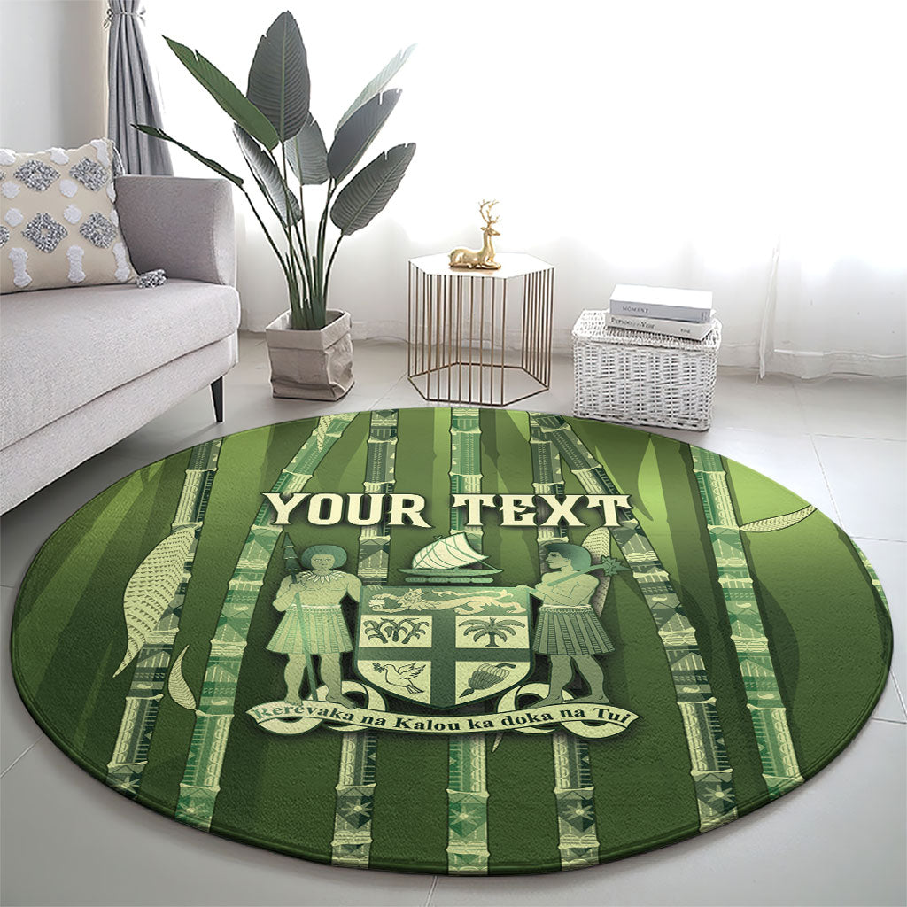 Personalised Fiji Language Week Sugarcane Masi Round Carpet Green Tapa Tribal Pattern