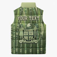Personalised Fiji Language Week Sugarcane Masi Sleeveless Puffer Jacket Green Tapa Tribal Pattern