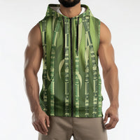 Personalised Fiji Language Week Sugarcane Masi Sleeveless Zip Hoodie Green Tapa Tribal Pattern