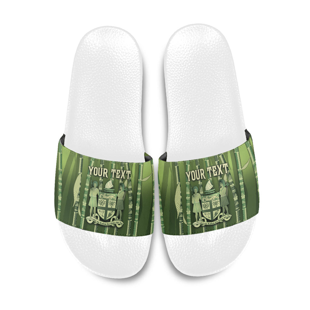 Personalised Fiji Language Week Sugarcane Masi Slide Sandals Green Tapa Tribal Pattern
