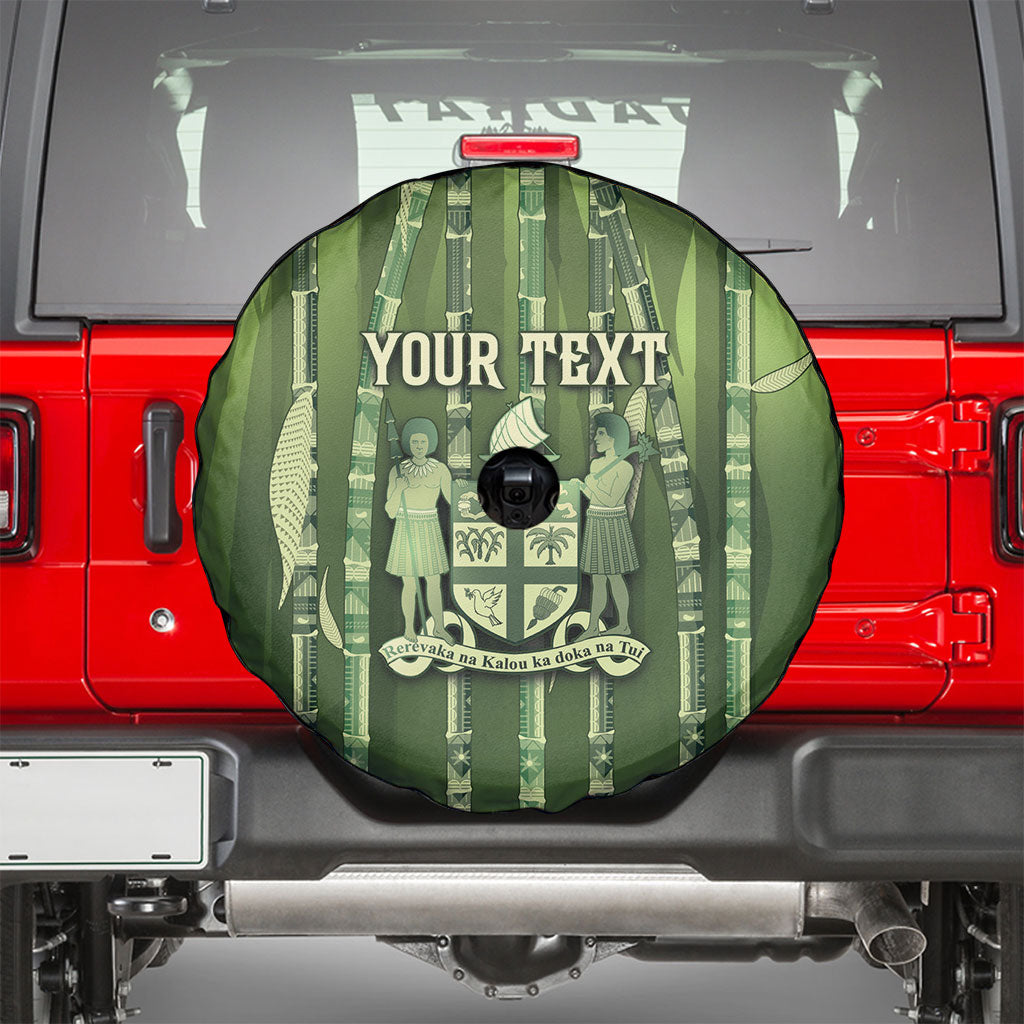 Personalised Fiji Language Week Sugarcane Masi Spare Tire Cover Green Tapa Tribal Pattern