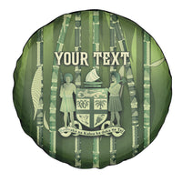 Personalised Fiji Language Week Sugarcane Masi Spare Tire Cover Green Tapa Tribal Pattern