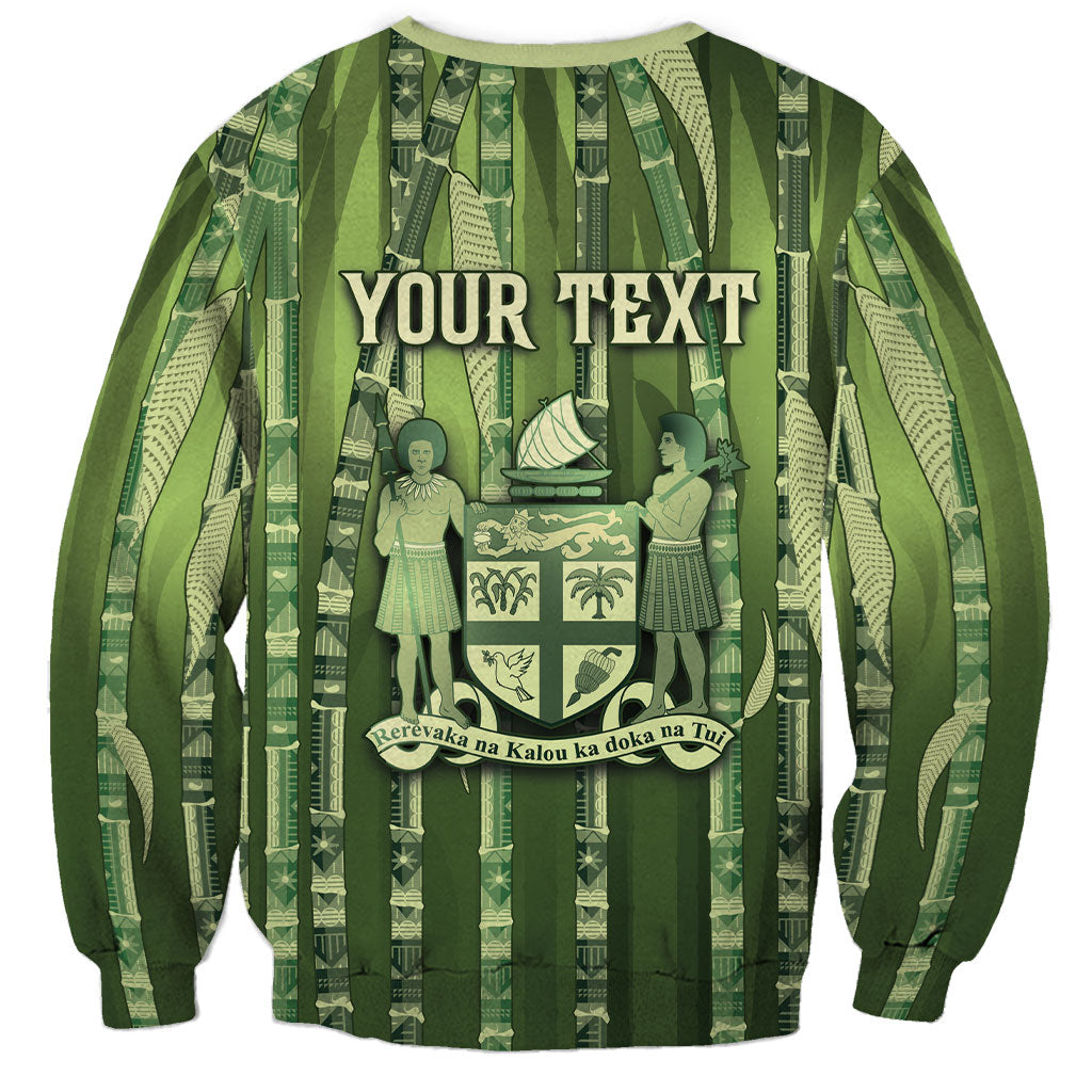 Personalised Fiji Language Week Sugarcane Masi Sweatshirt Green Tapa Tribal Pattern