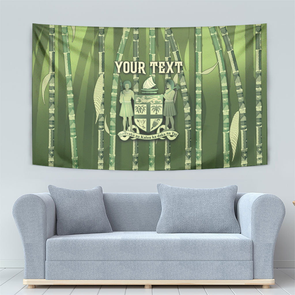 Personalised Fiji Language Week Sugarcane Masi Tapestry Green Tapa Tribal Pattern