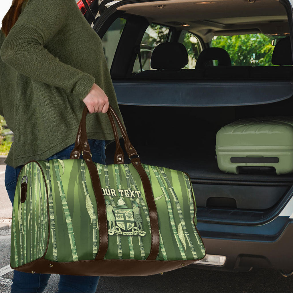Personalised Fiji Language Week Sugarcane Masi Travel Bag Green Tapa Tribal Pattern