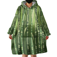 Personalised Fiji Language Week Sugarcane Masi Wearable Blanket Hoodie Green Tapa Tribal Pattern