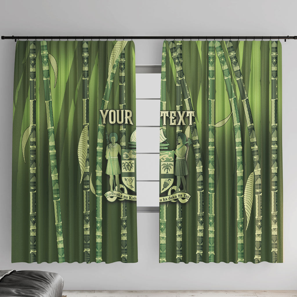 Personalised Fiji Language Week Sugarcane Masi Window Curtain Green Tapa Tribal Pattern DT05 With Hooks Green - Polynesian Pride