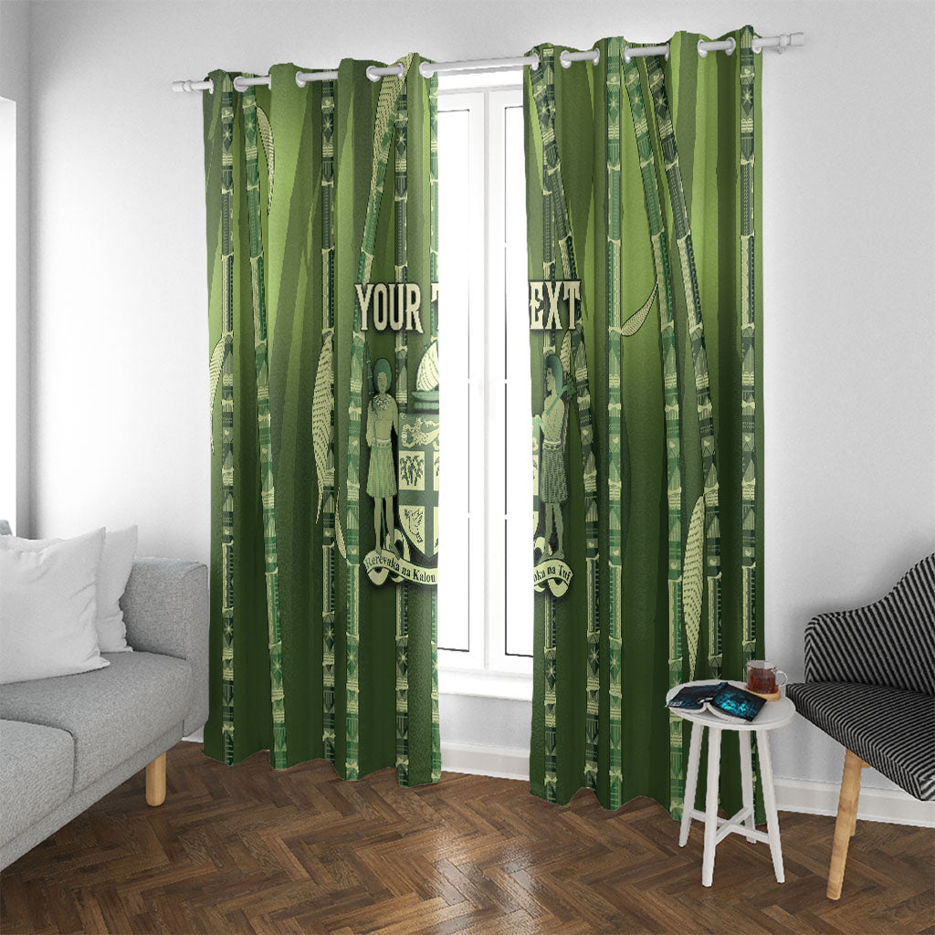 Personalised Fiji Language Week Sugarcane Masi Window Curtain Green Tapa Tribal Pattern