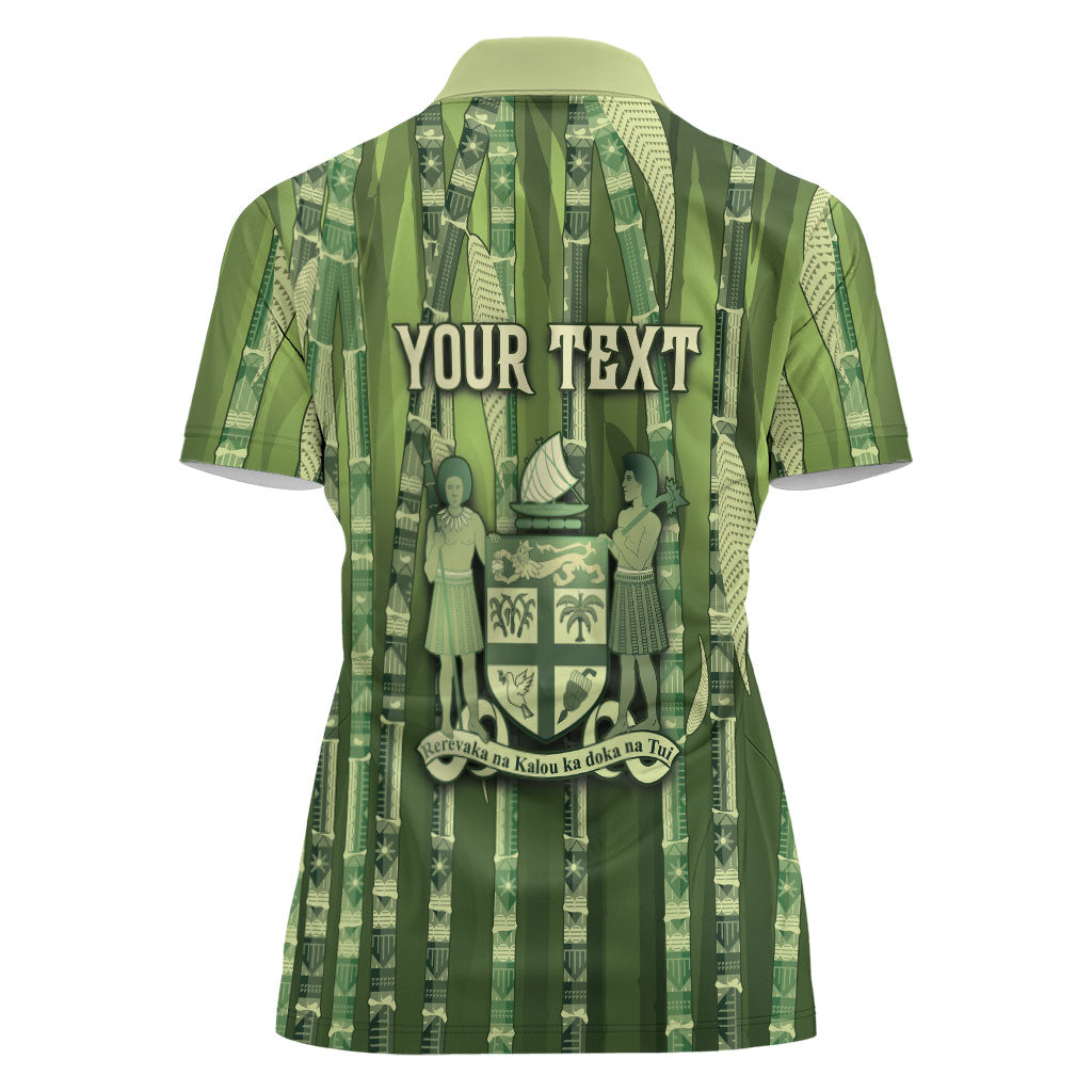 Personalised Fiji Language Week Sugarcane Masi Women Polo Shirt Green Tapa Tribal Pattern