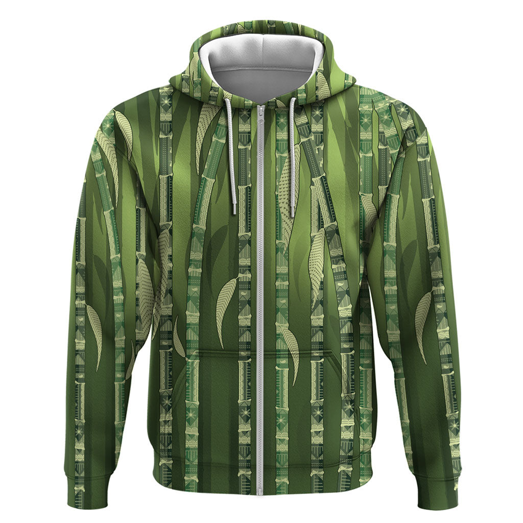 Personalised Fiji Language Week Sugarcane Masi Zip Hoodie Green Tapa Tribal Pattern DT05 Zip Hoodie Green - Polynesian Pride