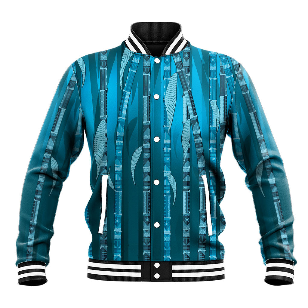 Personalised Fiji Language Week Sugarcane Masi Baseball Jacket Blue Tapa Tribal Pattern DT05 Unisex Blue - Polynesian Pride