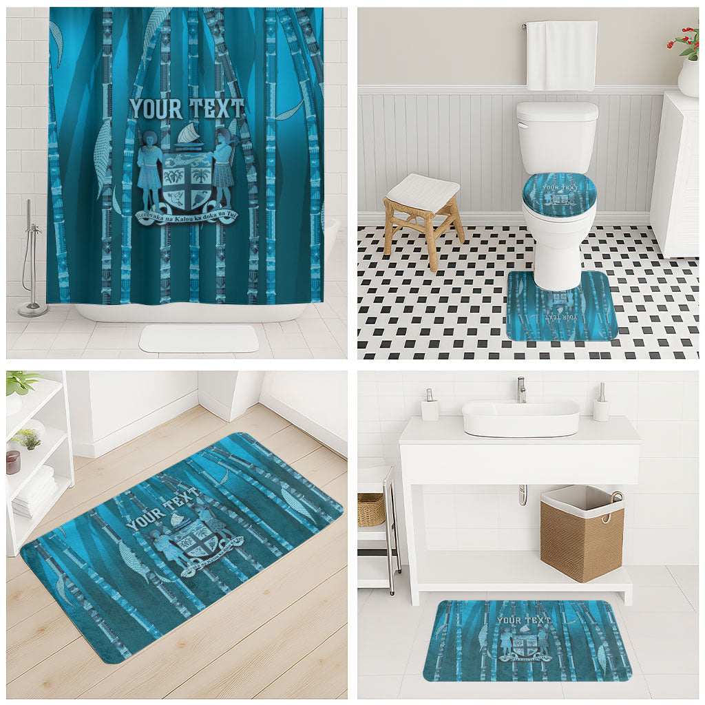Personalised Fiji Language Week Sugarcane Masi Bathroom Set Blue Tapa Tribal Pattern