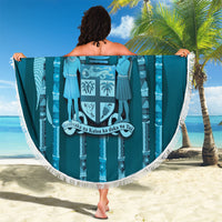 Personalised Fiji Language Week Sugarcane Masi Beach Blanket Blue Tapa Tribal Pattern