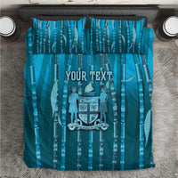 Personalised Fiji Language Week Sugarcane Masi Bedding Set Blue Tapa Tribal Pattern