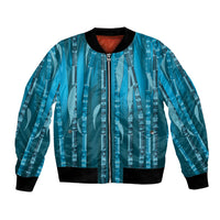 Personalised Fiji Language Week Sugarcane Masi Bomber Jacket Blue Tapa Tribal Pattern