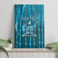 Personalised Fiji Language Week Sugarcane Masi Canvas Wall Art Blue Tapa Tribal Pattern